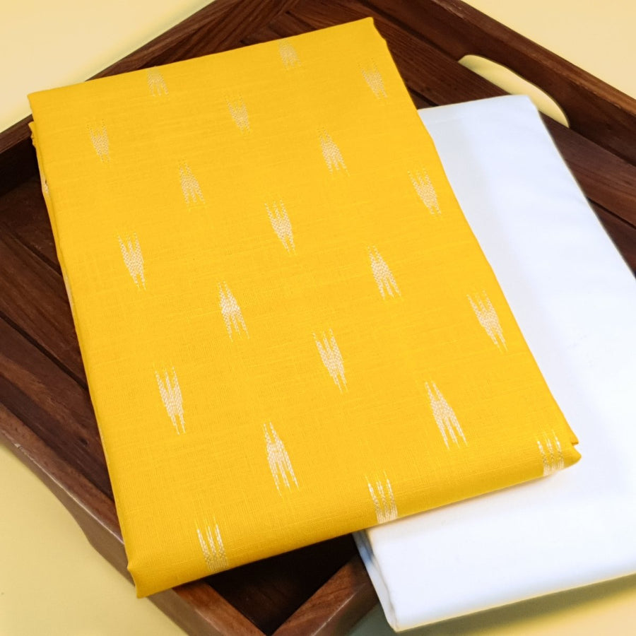 Unstitched Yellow Ikat Cotton Kurta Pyjama