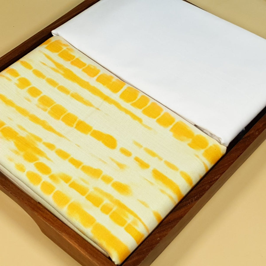 Unstitched Yellow Shibori Print Kurta Pyjama