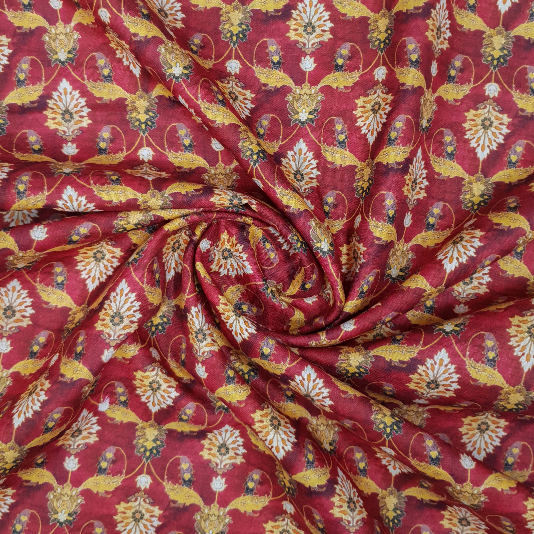 Unstitched Crimson Floral Print Only Kurta