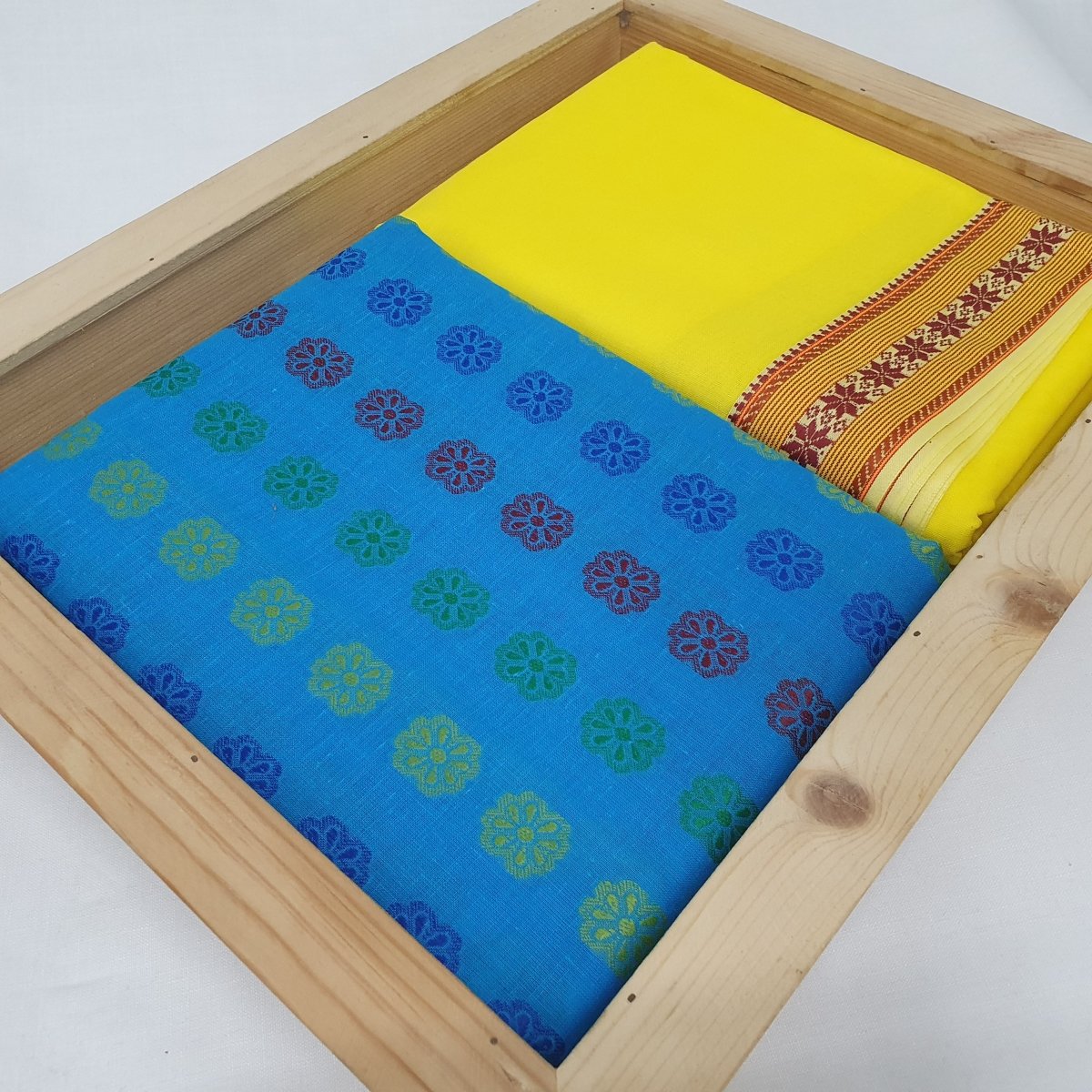 Dhoti Kurta - Cotton Multicolour Blue Kurta & Yellow Dhoti - Regular - Dakshina Store