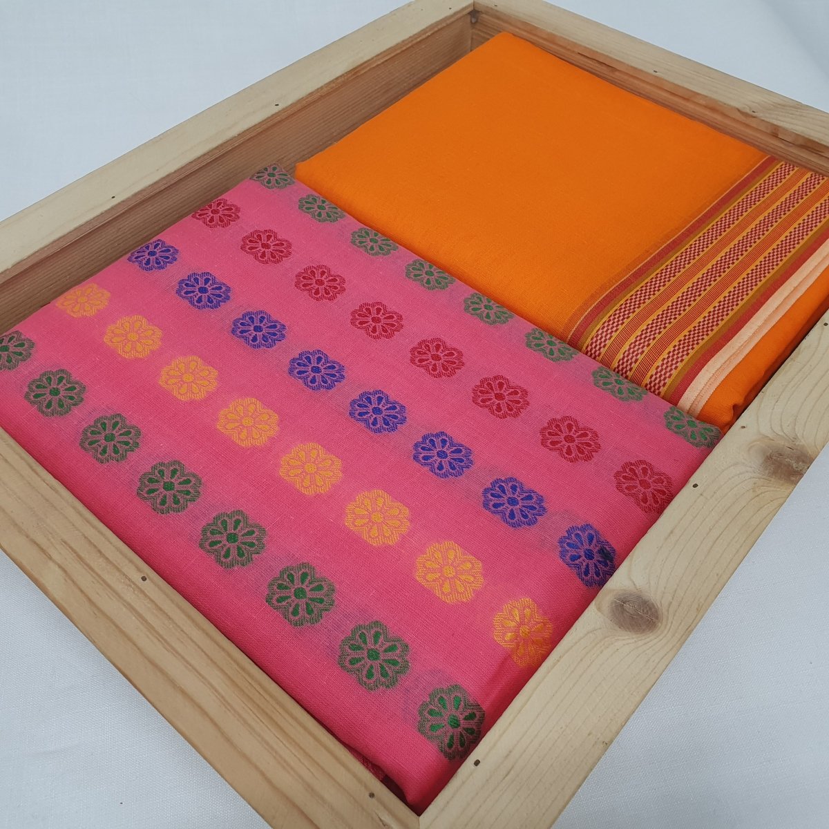 Dhoti Kurta - Cotton Multicolour Pink Kurta & Bhagwa Dhoti - Regular - Dakshina Store
