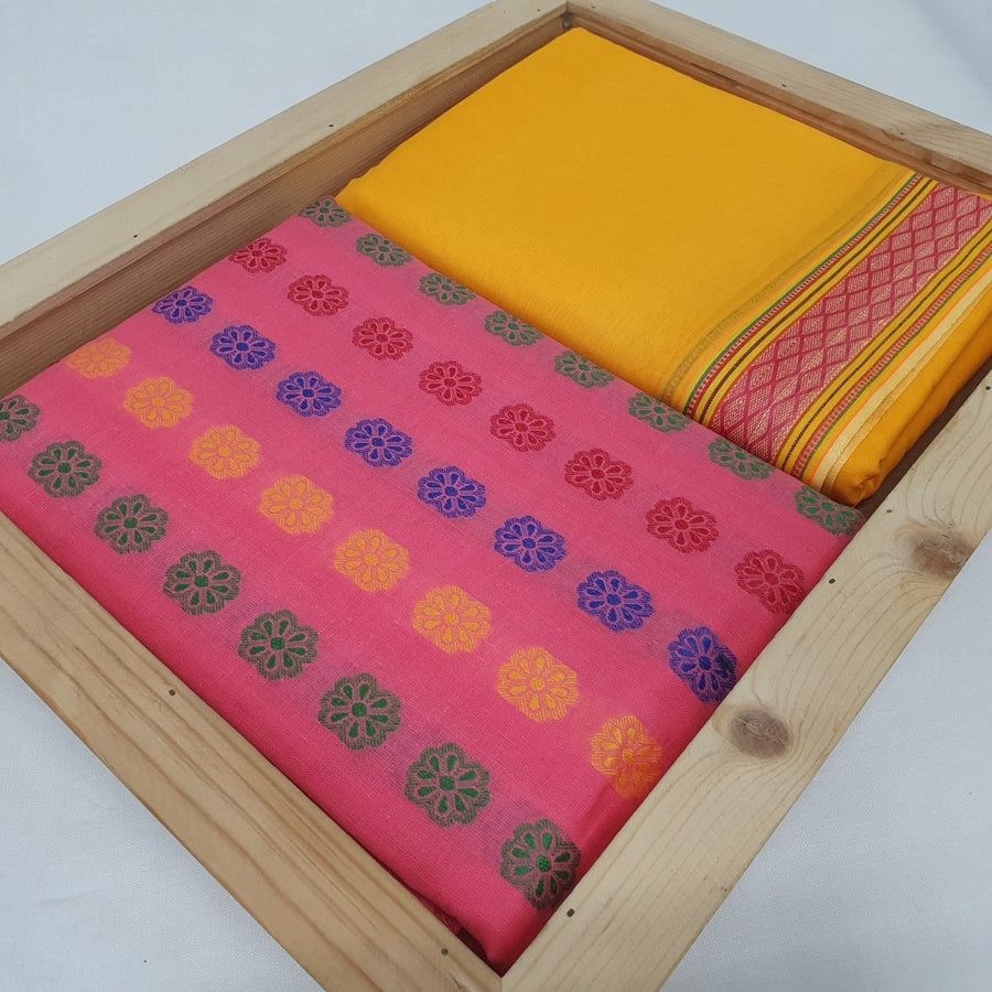 Dhoti Kurta - Cotton Multicolour Pink Kurta & Pitambar Dhoti - Regular - Dakshina Store