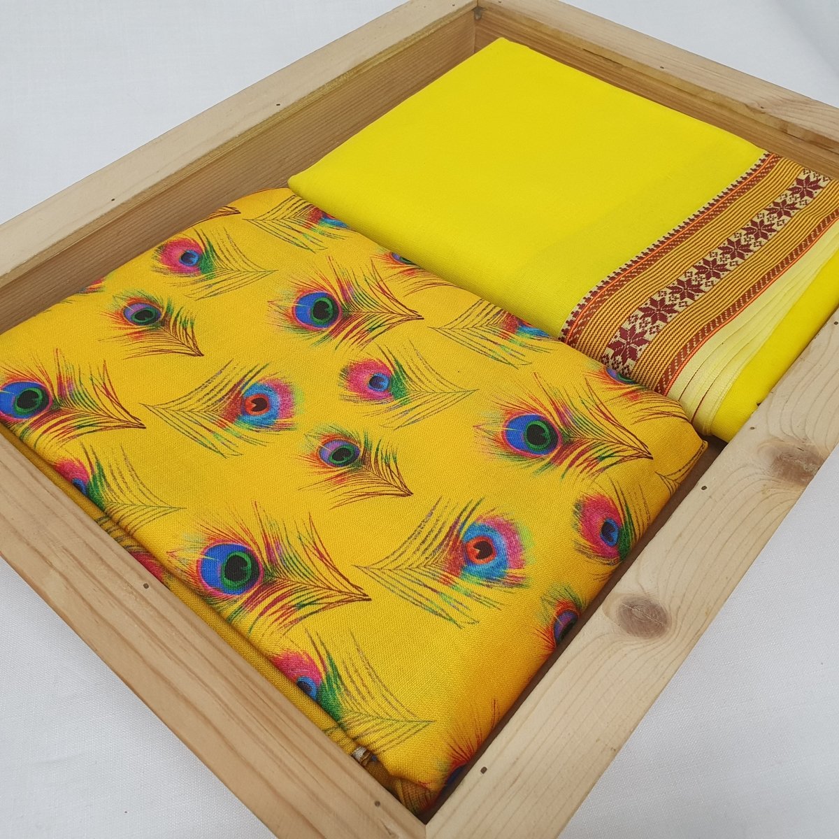 Dhoti Kurta - Rainbow Morpankh Print Kurta & Yellow Dhoti - Regular - Dakshina Store