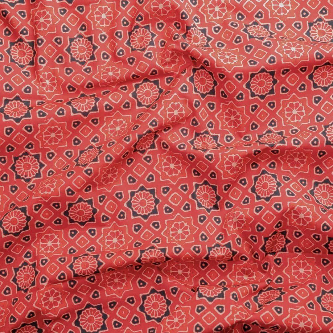 Unstitched Ajrakh Print Cotton Kurta Pyjama
