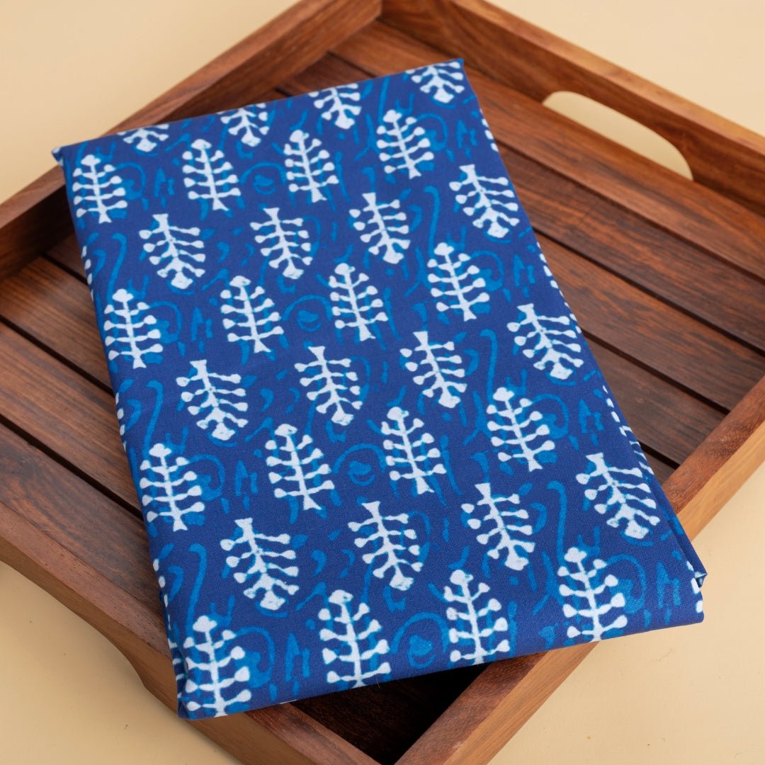 Unstitched Indigo Print Cotton Kurta Pyjama