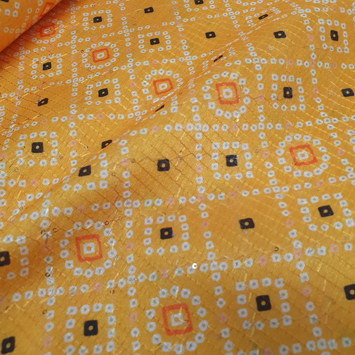 Unstitched Yellow Bandhani Print Kurta Pyjama