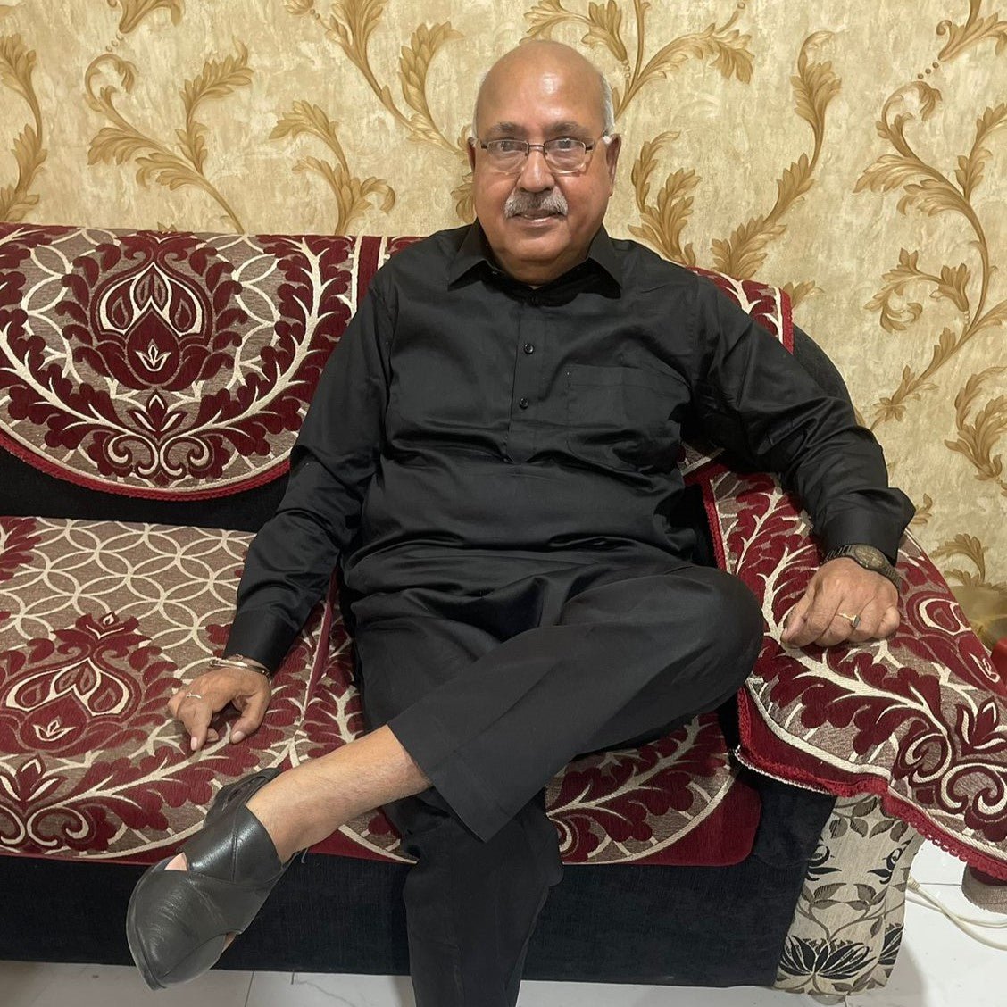 Unstitched Black Cotton Satin Pathani Suit & Salwar