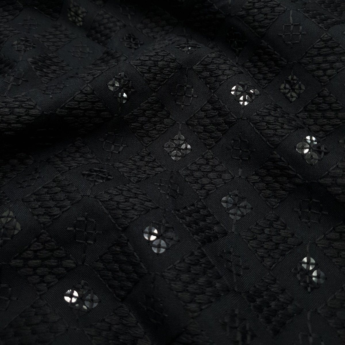 Unstitched Black Chikan Embroidery Kurta Pyjama