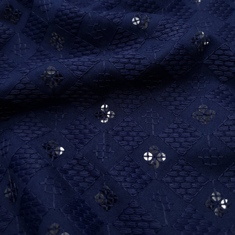 Unstitched Navy Chikan Embroidery Kurta Pyjama
