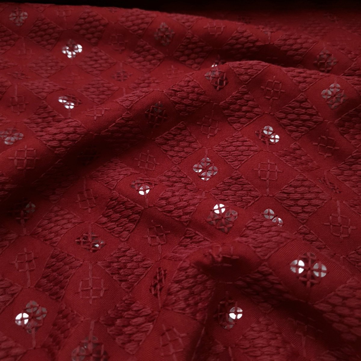 Unstitched Maroon Chikan Embroidery Kurta Pyjama