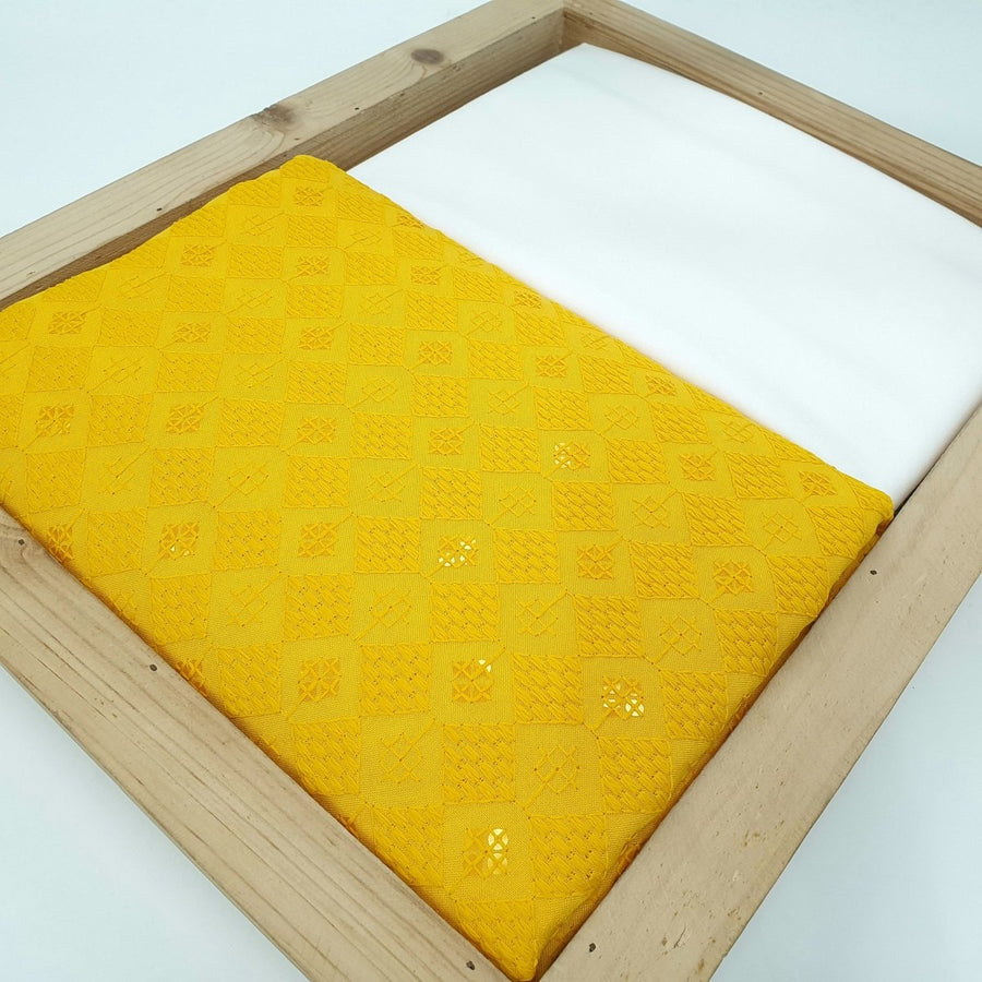Unstitched Yellow Chikan Embroidery Kurta Pyjama