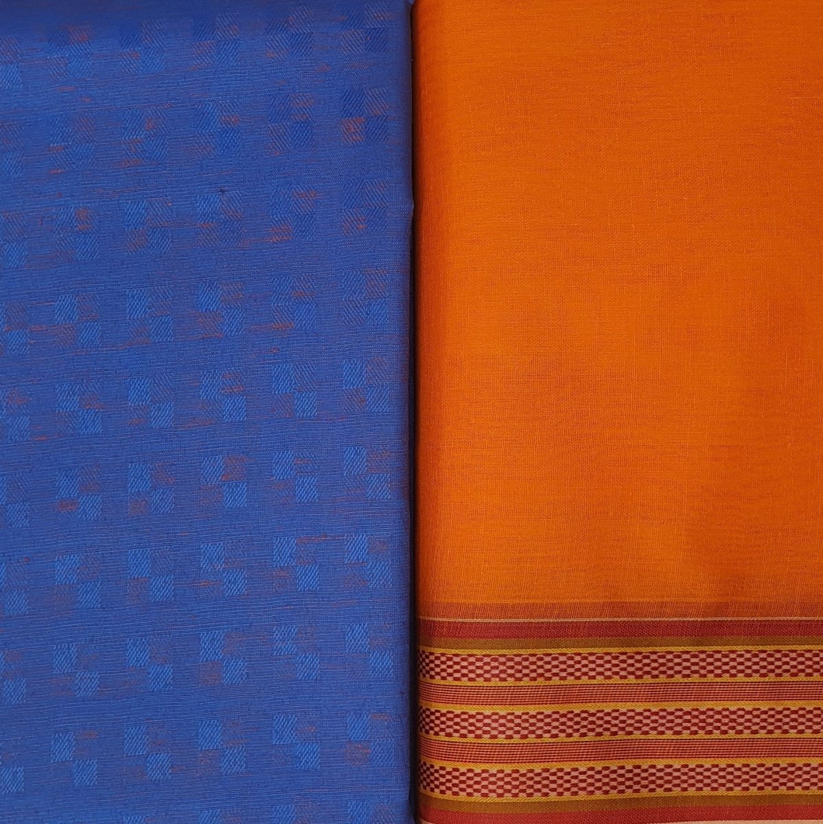 Dhoti Kurta - Bhagwa Dhoti & Kurta (Festive Blue Checks) - Unstitched - Dakshina Store