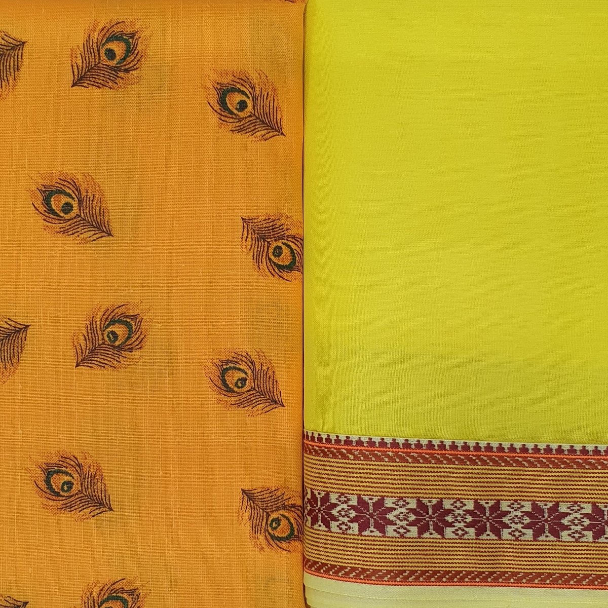 Dhoti Kurta - Yellow Dhoti & Kurta (Morpankh) - Unstitched - Dakshina Store