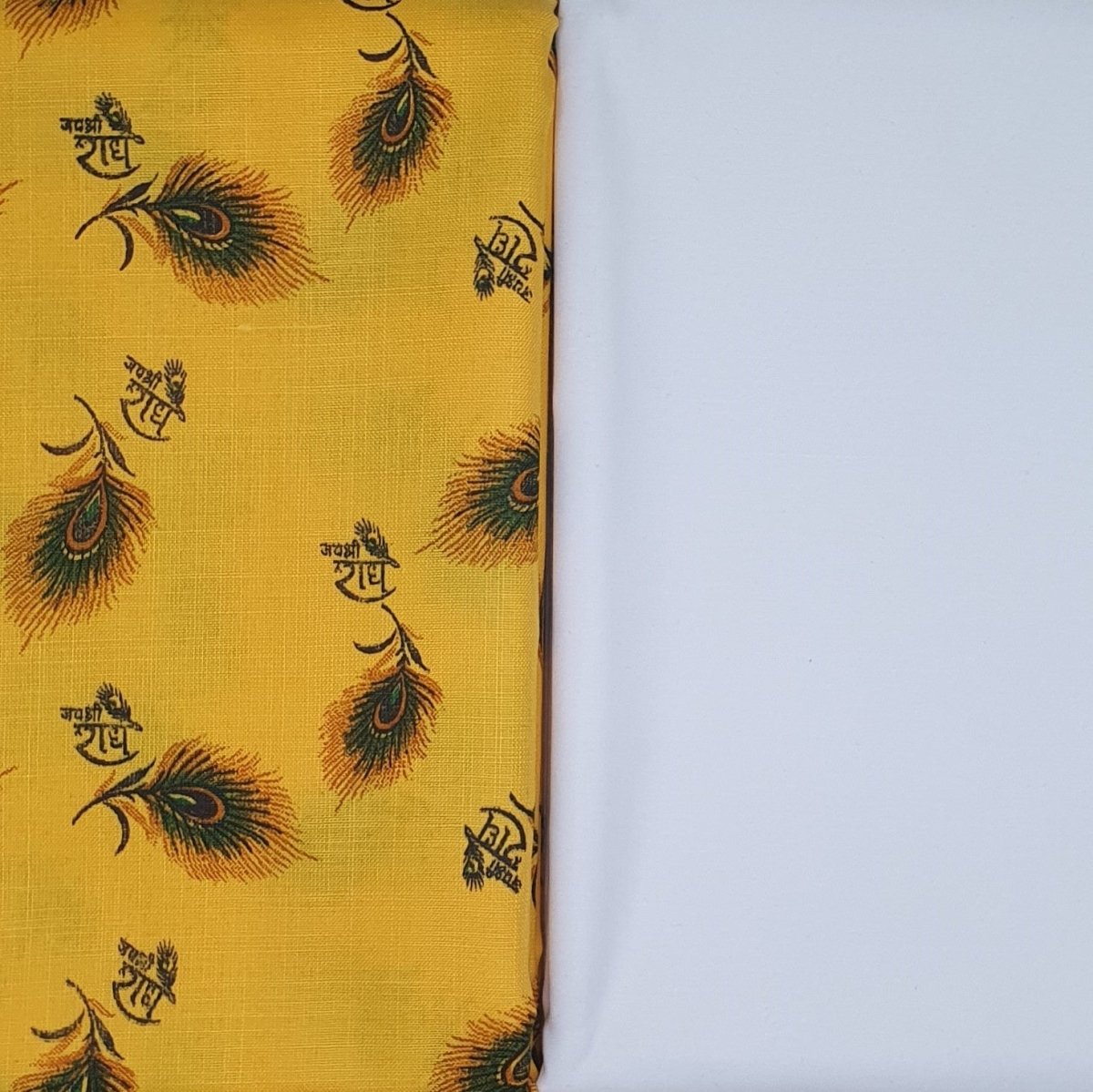 Kurta Set - [Printed] Kurta Pyjama (Shree Radhey Yellow) - Unstitched - Dakshina Store
