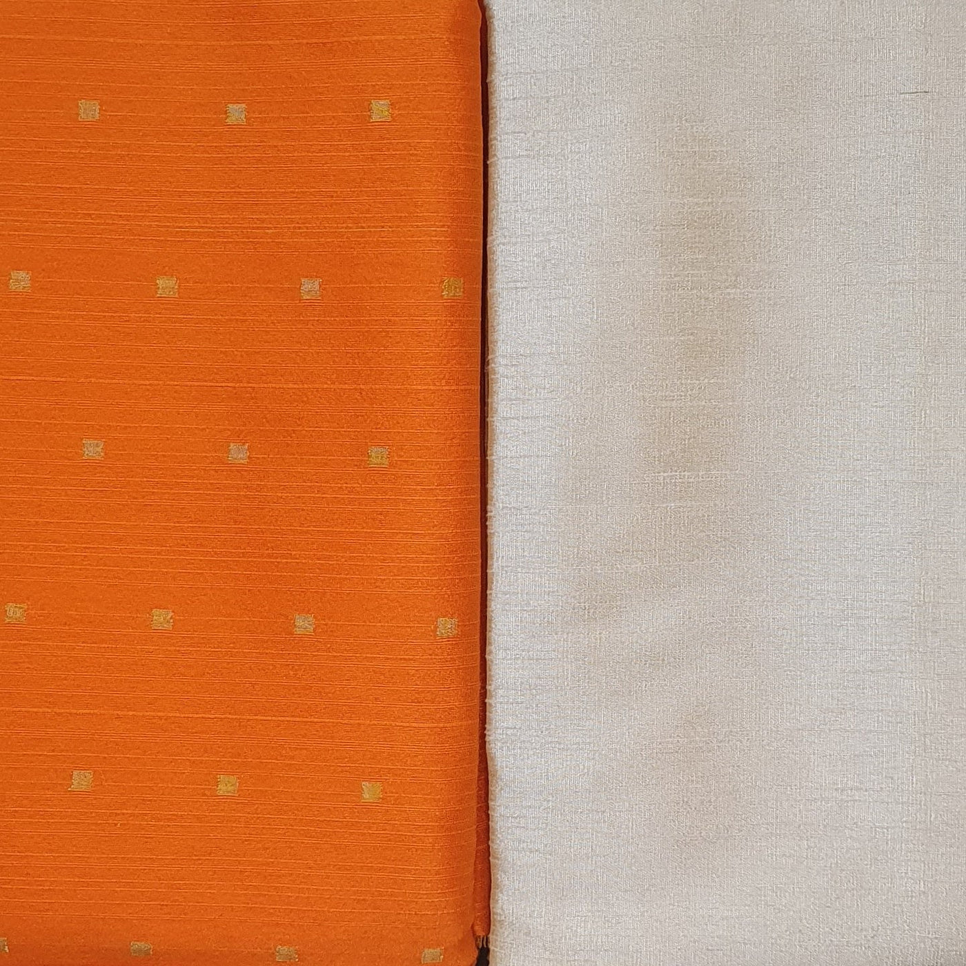 Kurta Set - Orange Zari Butti Kurta Cream Pyjama - Dakshina Store