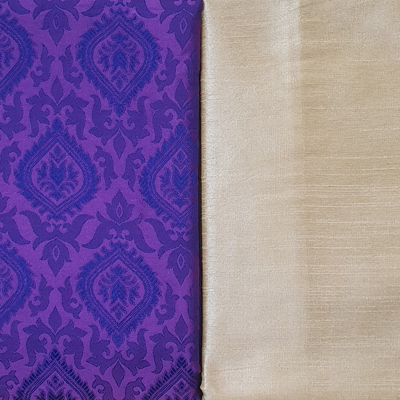Kurta Set - Purple Jacquard Kurta Cream Pyjama - Dakshina Store
