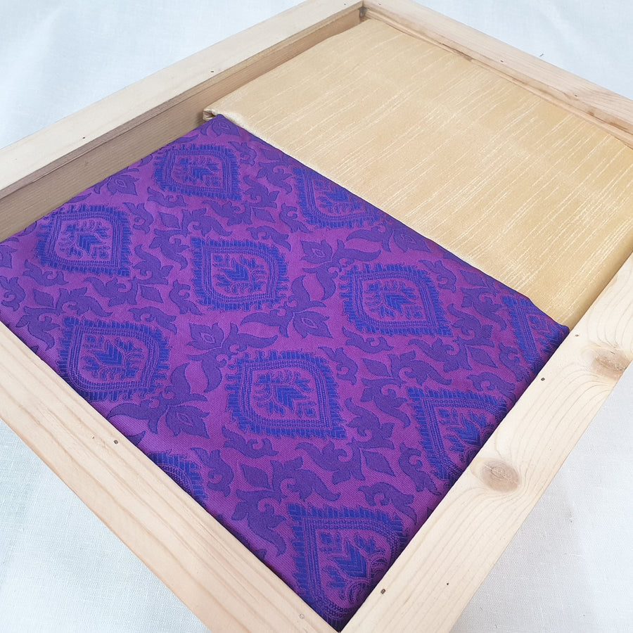 Kurta Set - Purple Jacquard Kurta Cream Pyjama - Dakshina Store