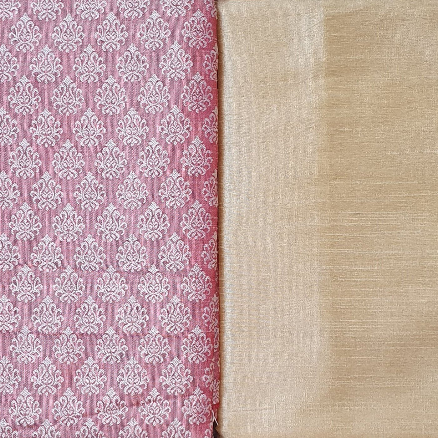 Kurta Set - Soft Pink Jacquard Kurta Cream Pyjama - Dakshina Store